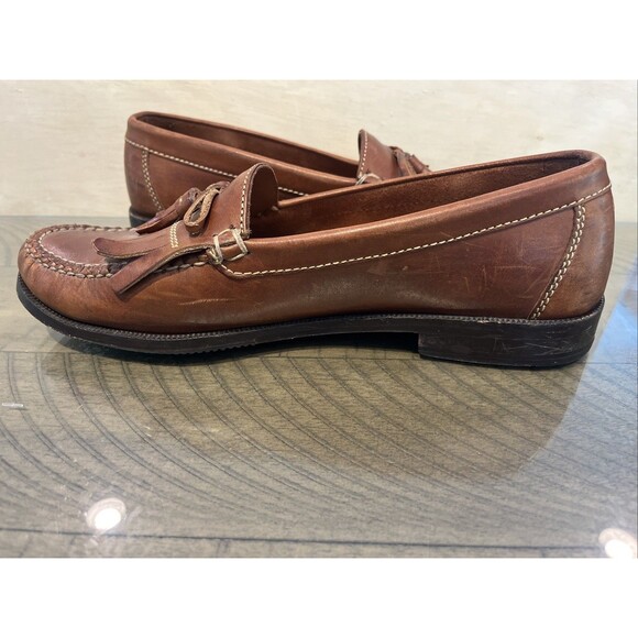 Cole Haan Brown Leather loafer Slip-On mens size 11 Tassel Fringe moc toe preppy - Picture 5 of 10